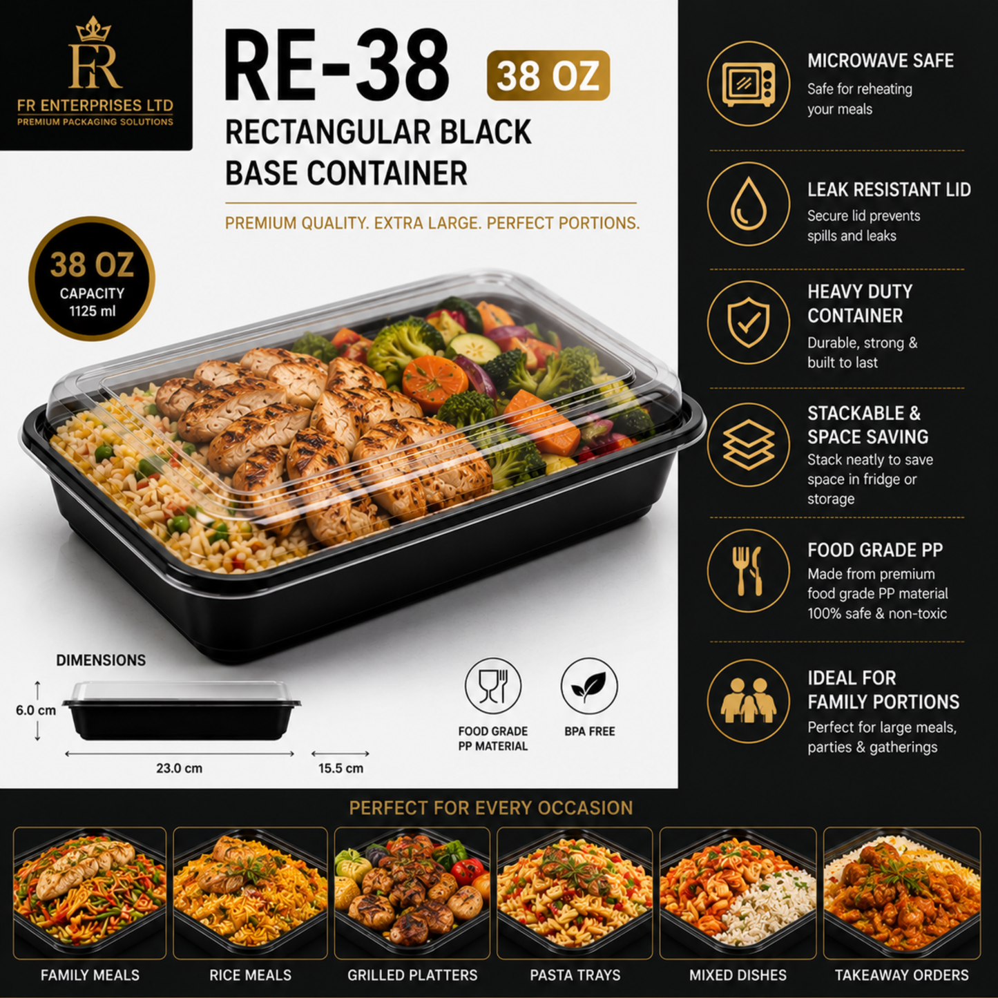 Heavy Duty Rectangular Black Base Container with Lids