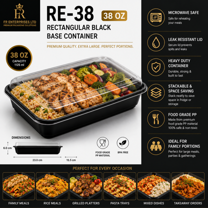 Heavy Duty Rectangular Black Base Container with Lids