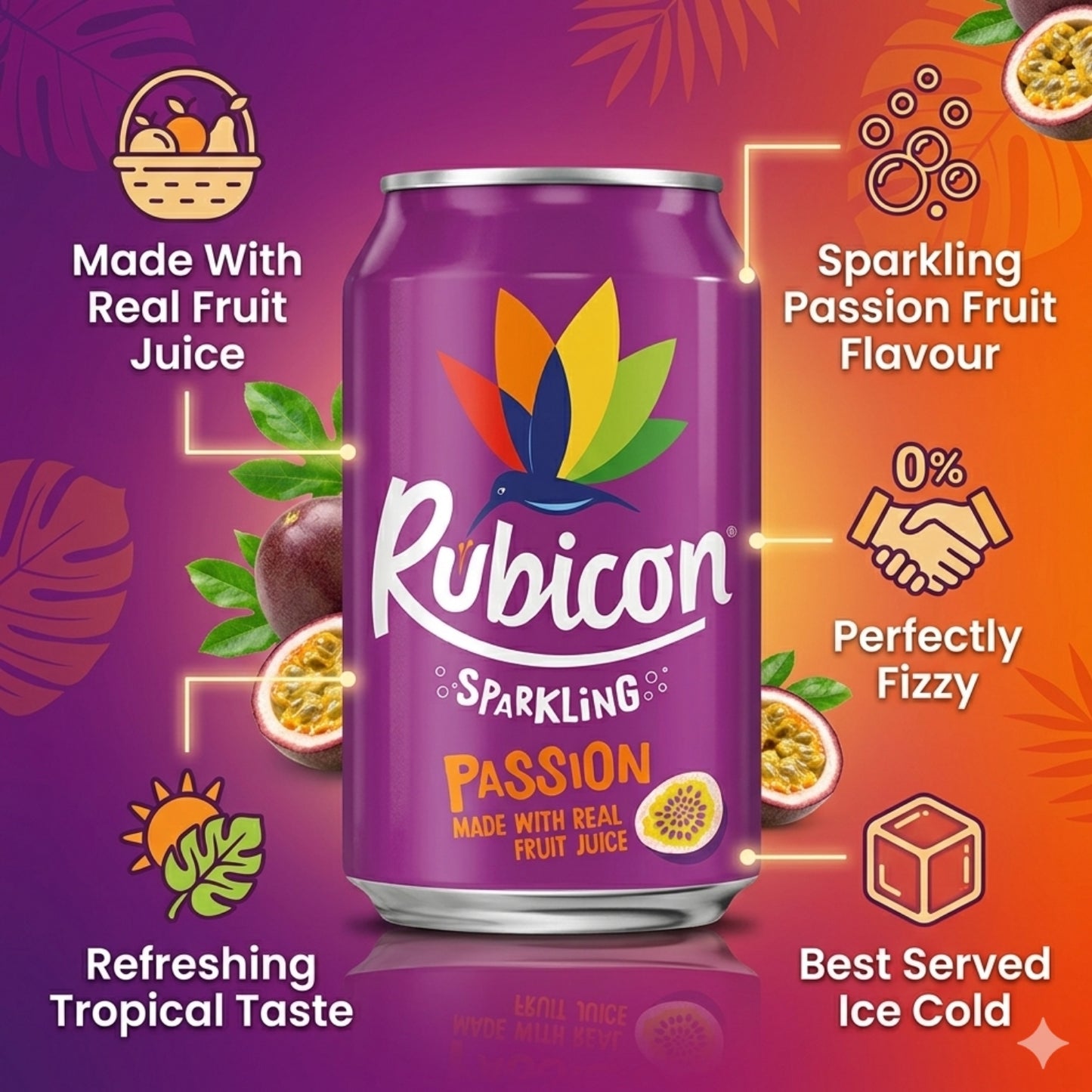 CAN Rubicon Passion Sparkling Fruit Juice- 24x330ML