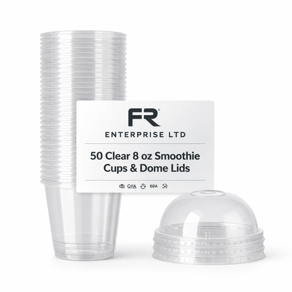 8oz Reusable Clear Plastic Smoothie Cups with lids