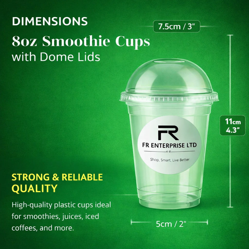 8oz Reusable Clear Plastic Smoothie Cups with lids