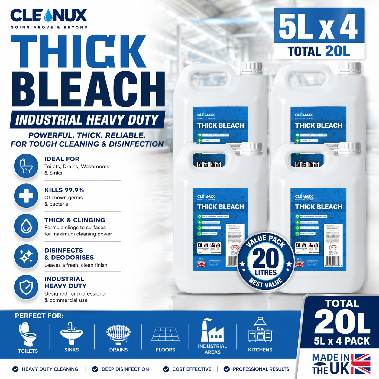 Cleanux Extra Strong Thick Bleach- 5L