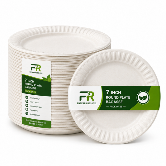 7" Disposable Sugarcane Plates – Eco-Friendly White Bagasse
