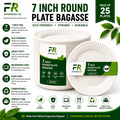 7" Disposable Sugarcane Plates – Eco-Friendly White Bagasse