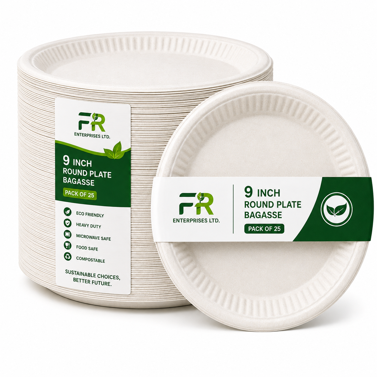 9" Disposable Sugarcane Plates – Eco-Friendly White Bagasse