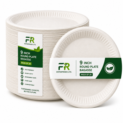 9" Disposable Sugarcane Plates – Eco-Friendly White Bagasse