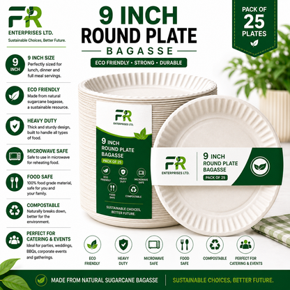 9" Disposable Sugarcane Plates – Eco-Friendly White Bagasse