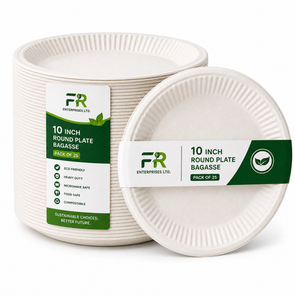 10" Disposable Sugarcane Plates – Eco-Friendly White Bagasse