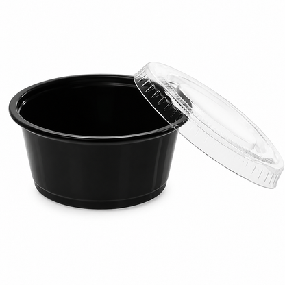 FR Heavy Duty Black Sauce Cups with Lids