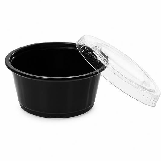 FR Heavy Duty Black Sauce Cups with Lids