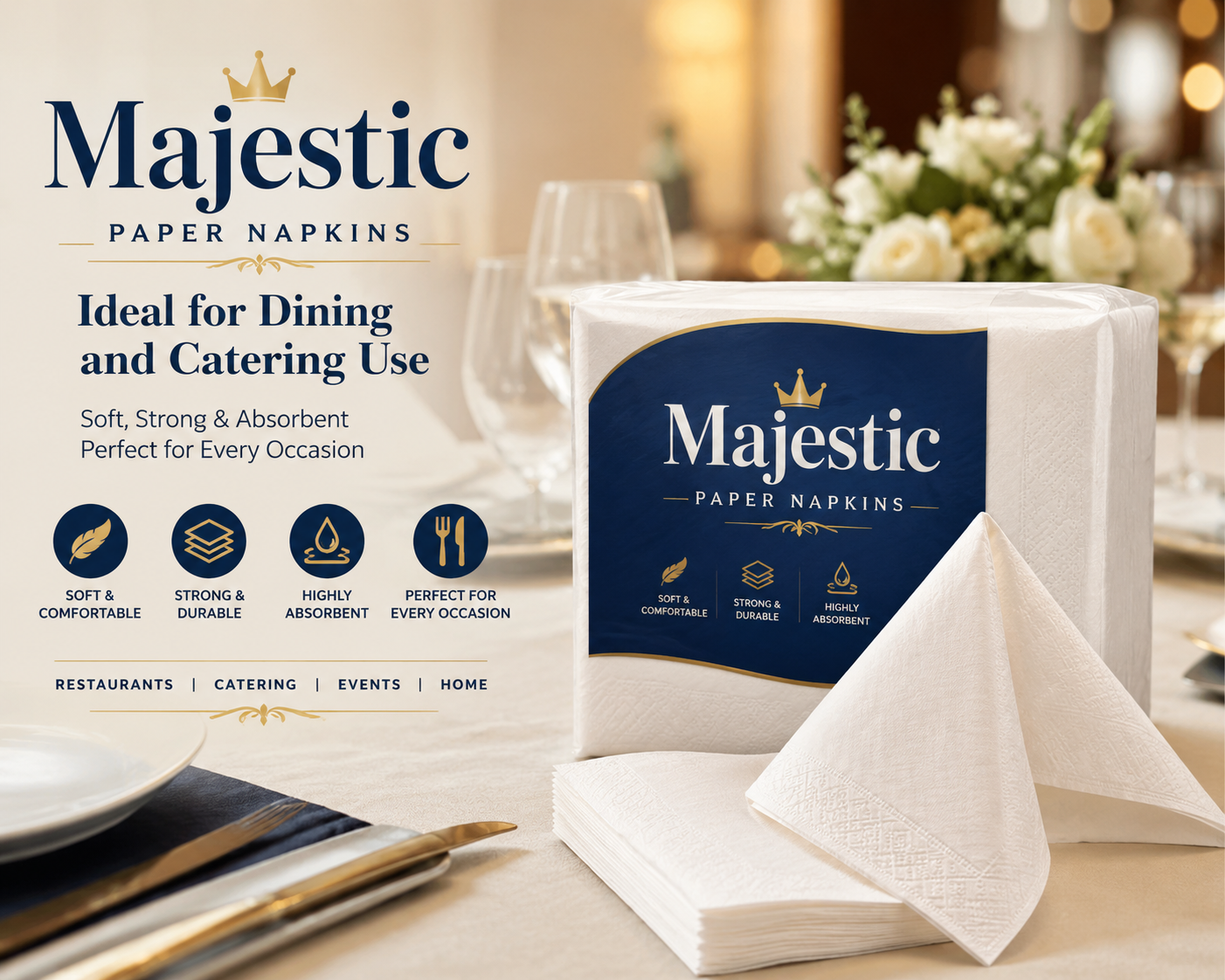 Majestic Paper Napkins– Ideal for Dining and Catering Use