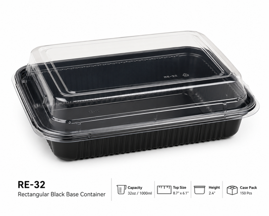 RE-32 Rectangular Black Base Container 32oz