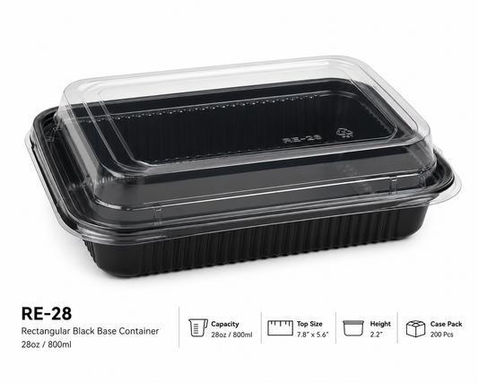 RE-28 Rectangular Black Base Container 28oz