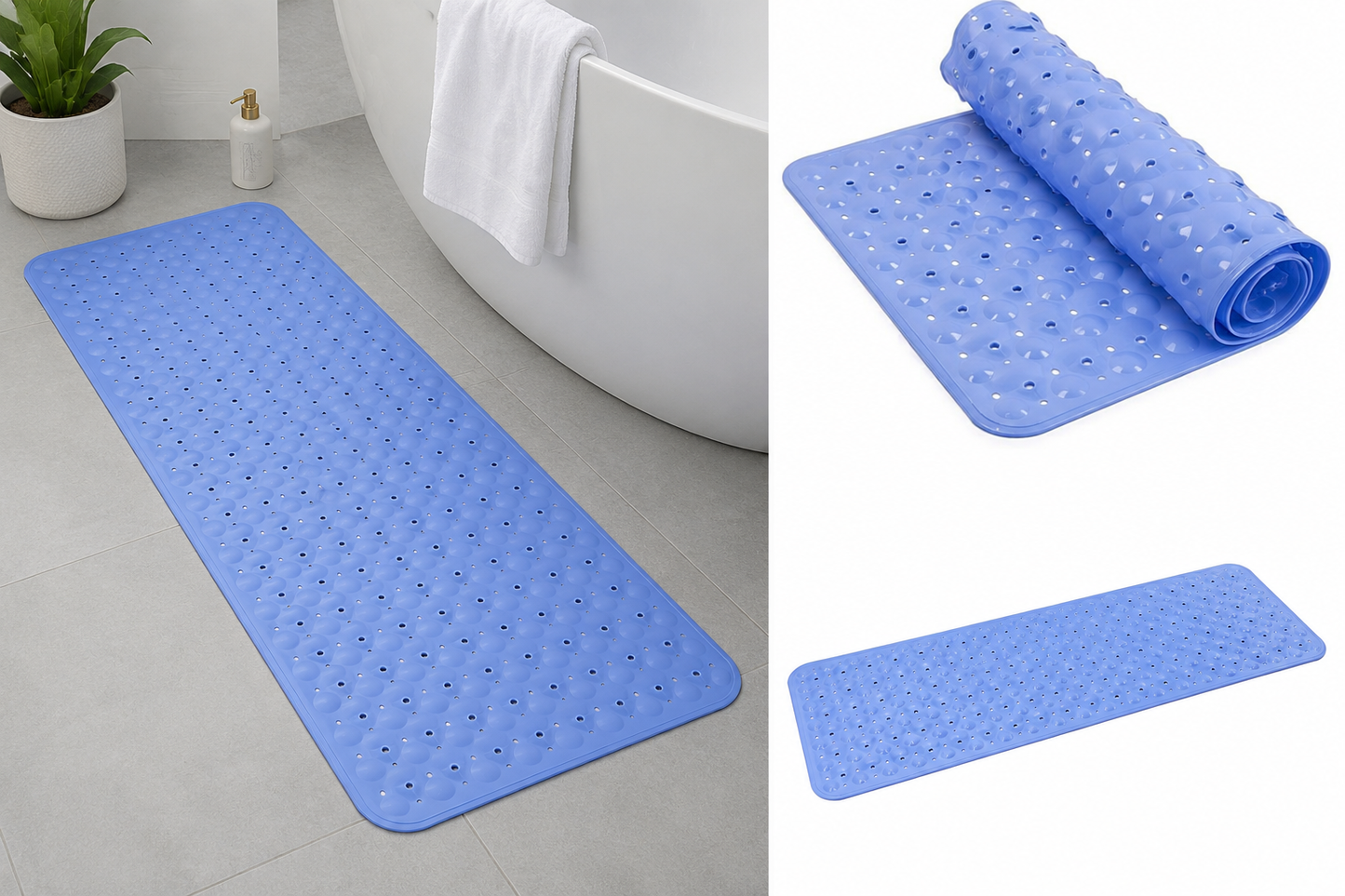 Blue Non-Slip Bath Mat – Extra Long 100 x 40 cm | Anti-Slip Safety Shower Mat