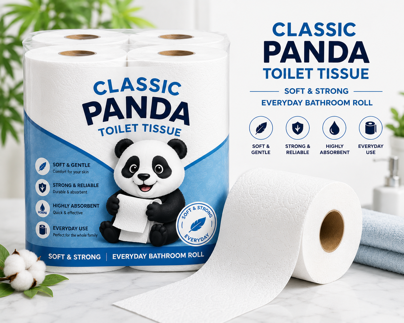 Classic Panda Toilet Tissue – Soft & Strong Everyday Bathroom Roll