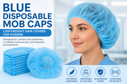 Blue Disposable Mob Caps – Lightweight Hair Covers for Hygiene