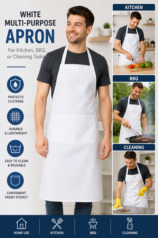 White Multi-Purpose Apron – For Kitchen, BBQ, or Cleaning Tasks