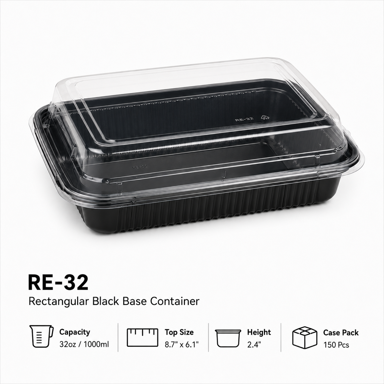 RE-32 Rectangular Black Base Container 32oz