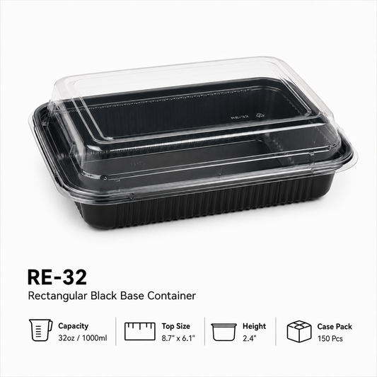 RE-32 Rectangular Black Base Container 32oz