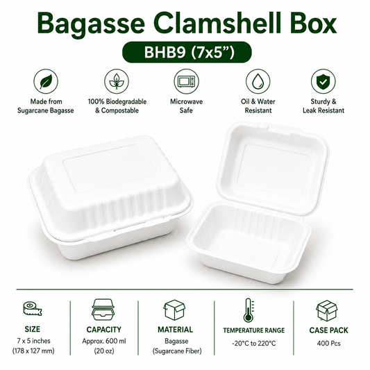 Bagasse Clamshell Box BHB9 (7x5")