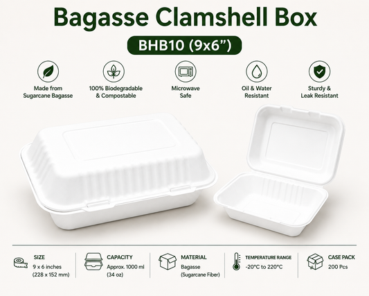 Bagasse Clamshell Box BHB10 (9x6")