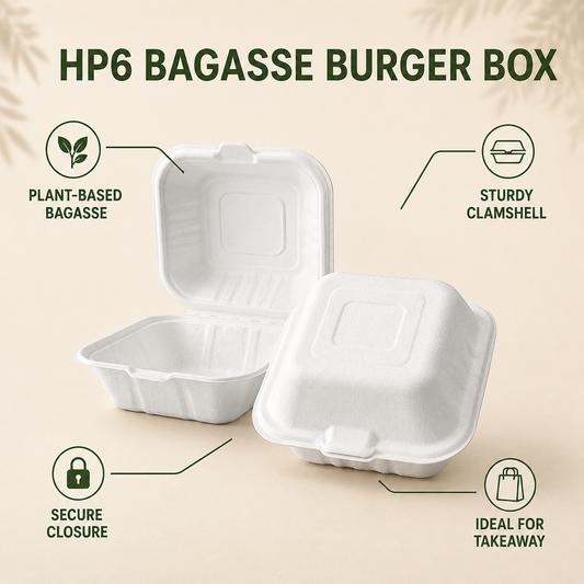 Bagasse Burger Box HP6 Pack- Takeaway Containers