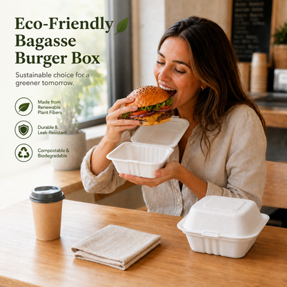Bagasse Burger Box HP6 Pack- Takeaway Containers
