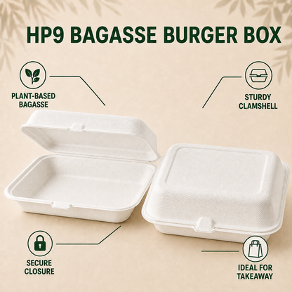 Bagasse Burger Box HP9 Pack- Takeaway Containers