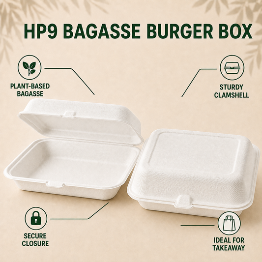 Bagasse Burger Box HP9 Pack- Takeaway Containers