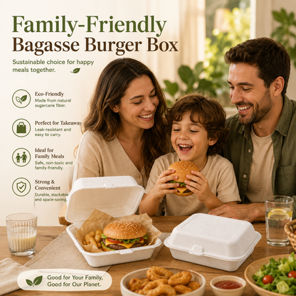 Bagasse Burger Box HP9 Pack- Takeaway Containers