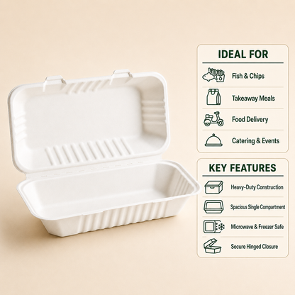 Heavy-Duty Bagasse F+C Large Box | Microwave & Freezer Safe