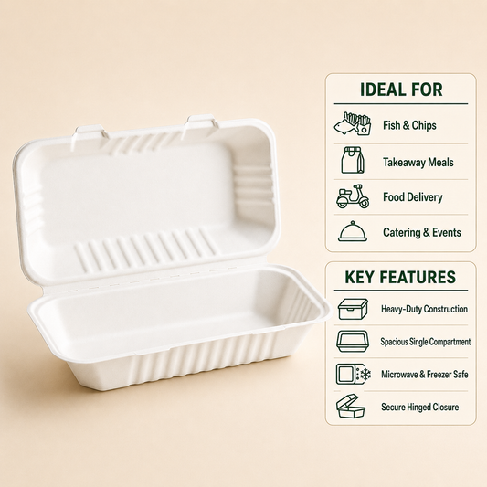 Heavy-Duty Bagasse F+C Large Box | Microwave & Freezer Safe