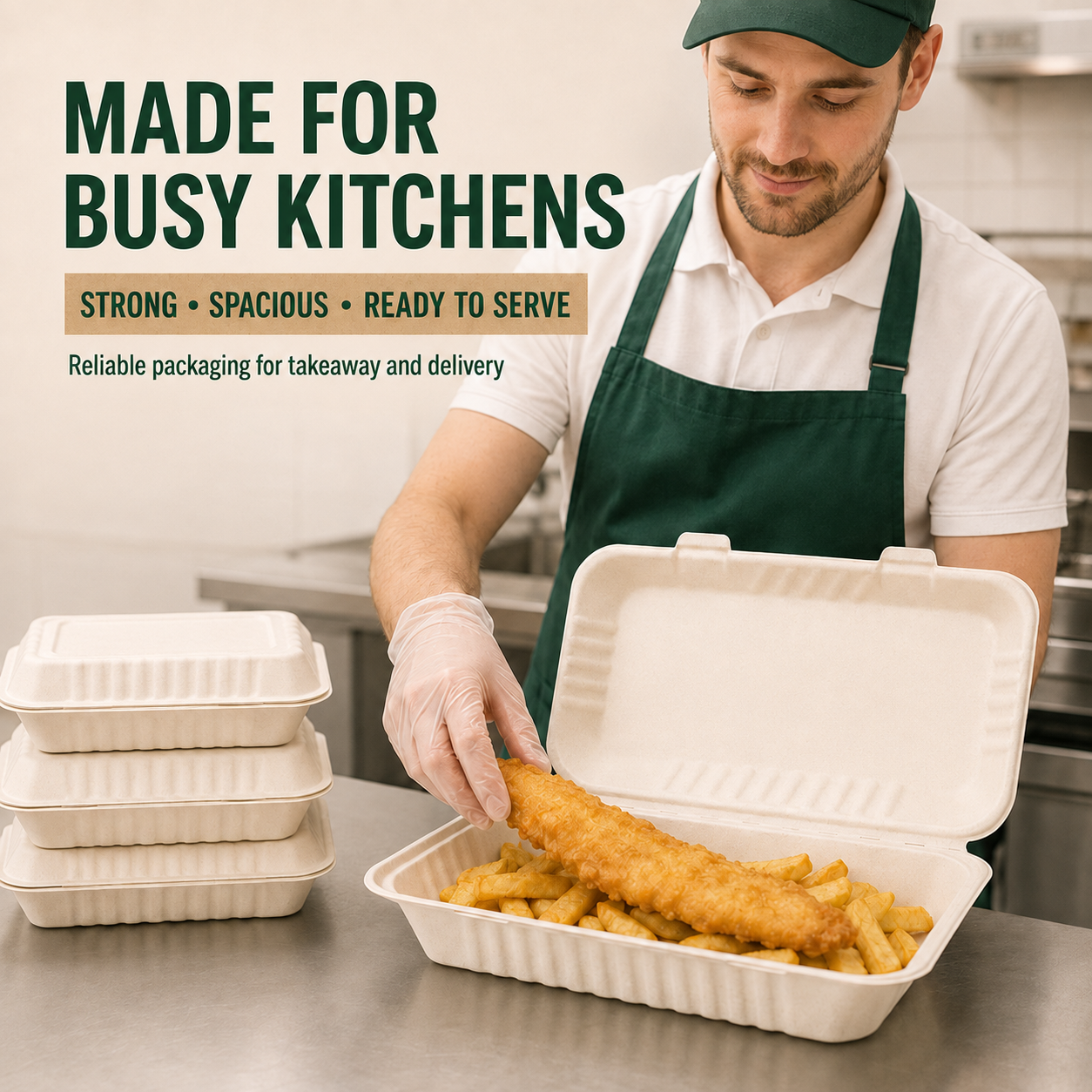 Heavy-Duty Bagasse F+C Large Box | Microwave & Freezer Safe