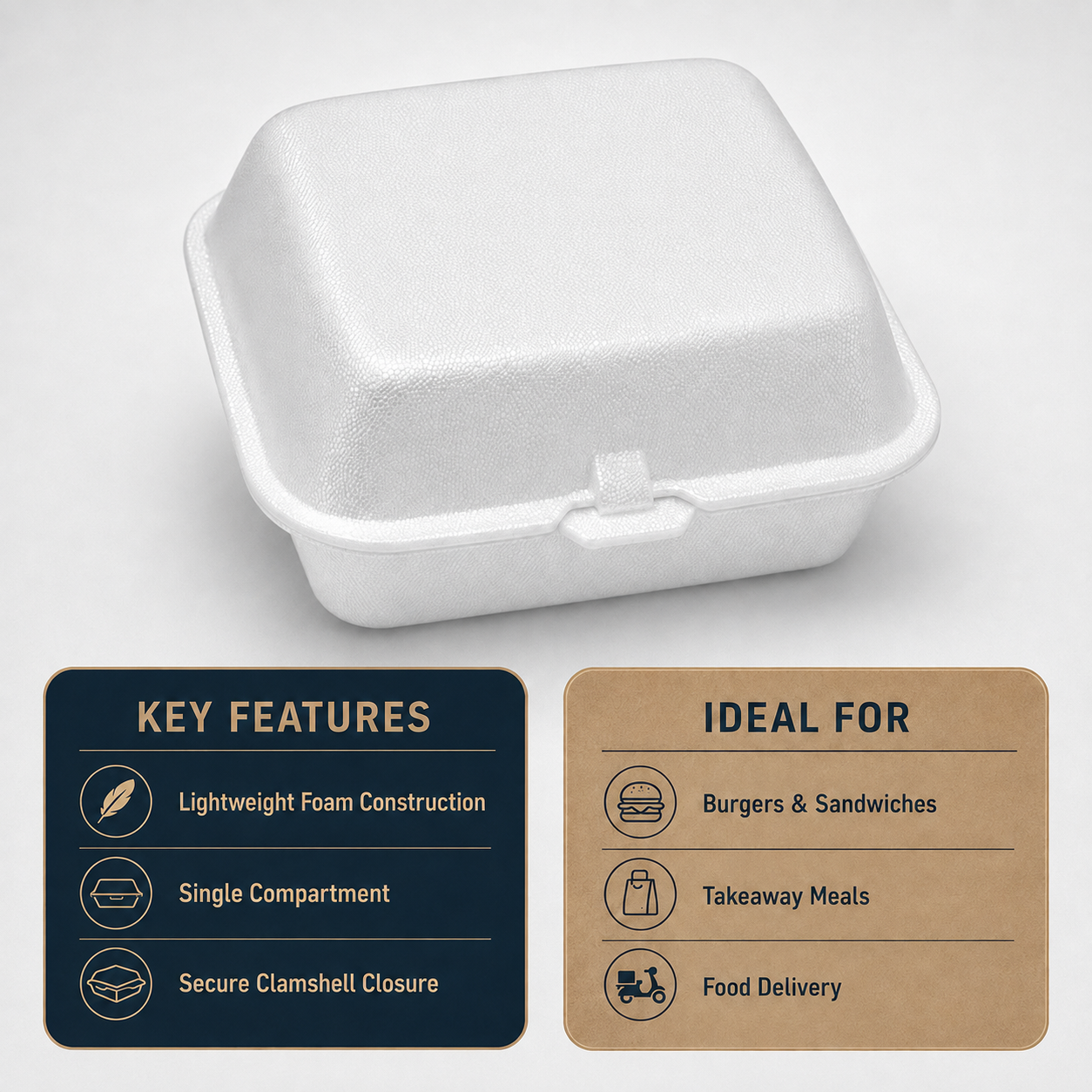 MP6 Foam Burger Box- Clamshell Takeaway Containers
