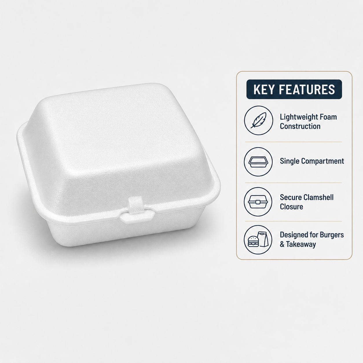 MP6 Foam Burger Box- Clamshell Takeaway Containers