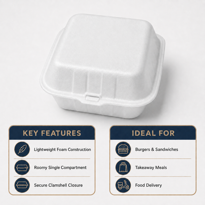 MP7 Foam Burger Box- Clamshell Takeaway Containers