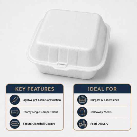MP7 Foam Burger Box- Clamshell Takeaway Containers
