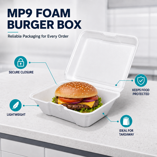 MP9 Foam Burger Box- Clamshell Takeaway Containers
