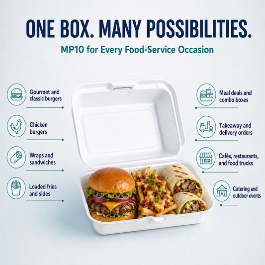 MP10 Foam Burger Box- Clamshell Takeaway Containers