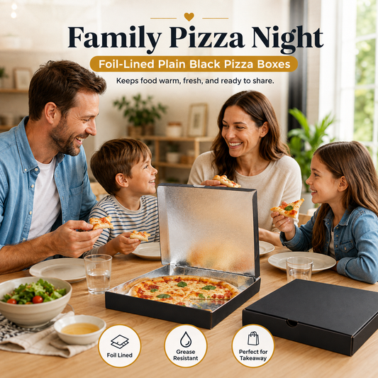 Foil Lined Plain Black Pizza Boxes