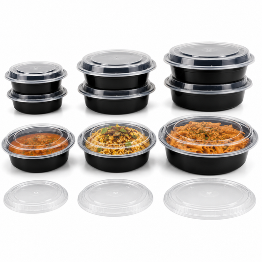 Heavy Duty Round Black Base Container with Lids