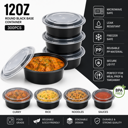 Heavy Duty Round Black Base Container with Lids