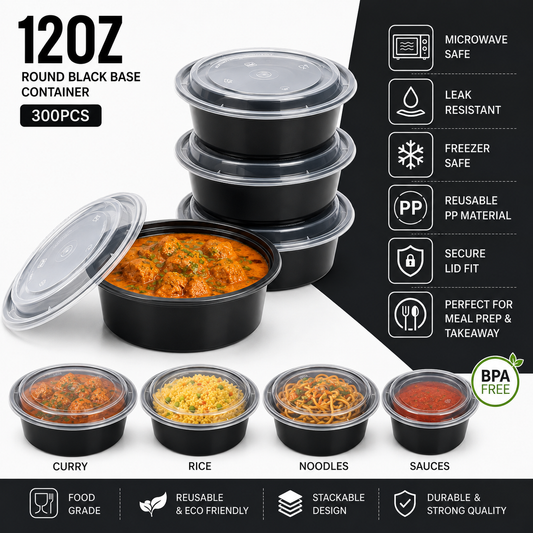 Heavy Duty Round Black Base Container with Lids