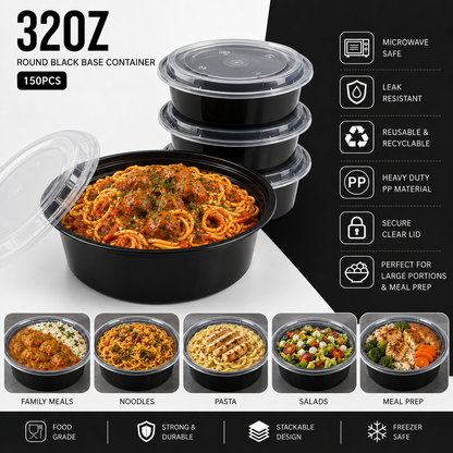 Heavy Duty Round Black Base Container with Lids
