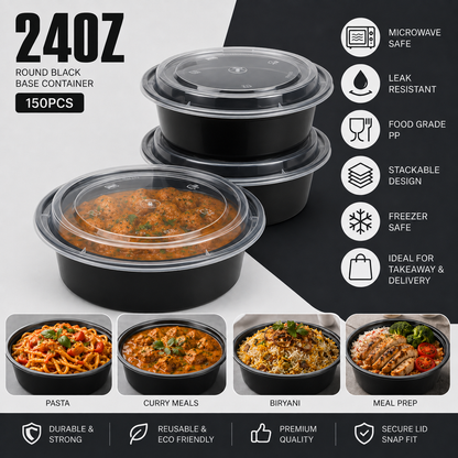 Heavy Duty Round Black Base Container with Lids
