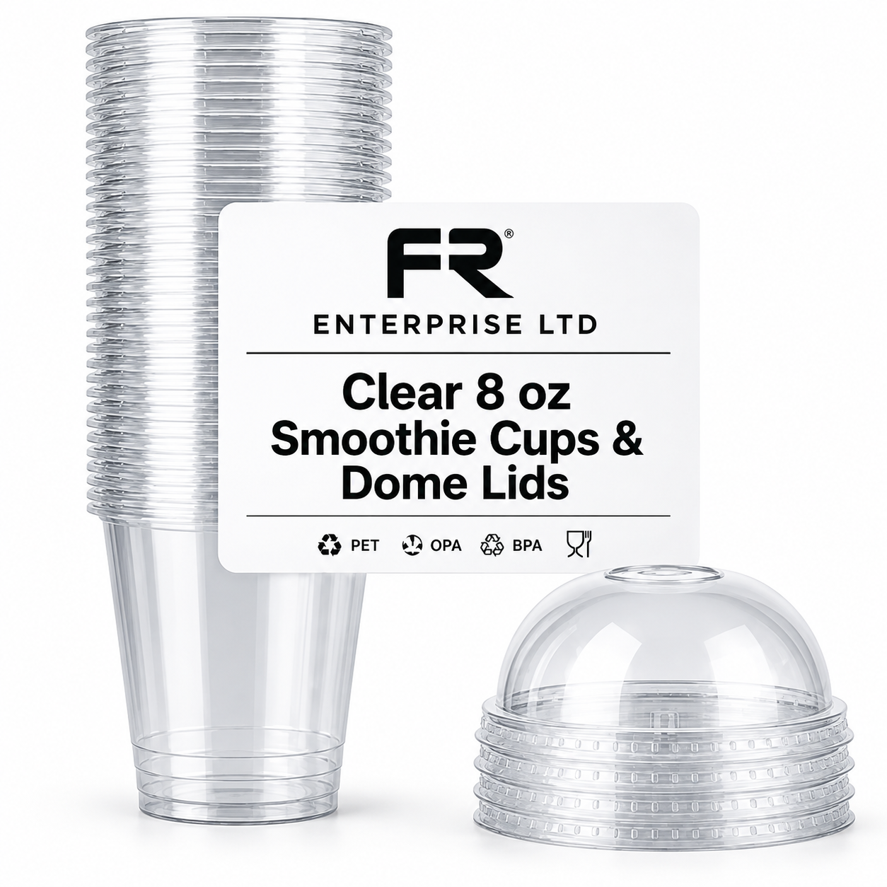 8oz Reusable Clear Plastic Smoothie Cups with Lids