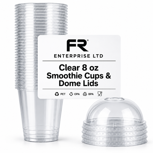 8oz Reusable Clear Plastic Smoothie Cups with Lids