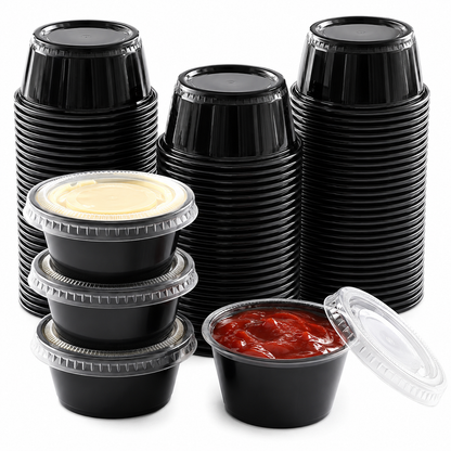 FR Heavy Duty Black Sauce Cups with Lids