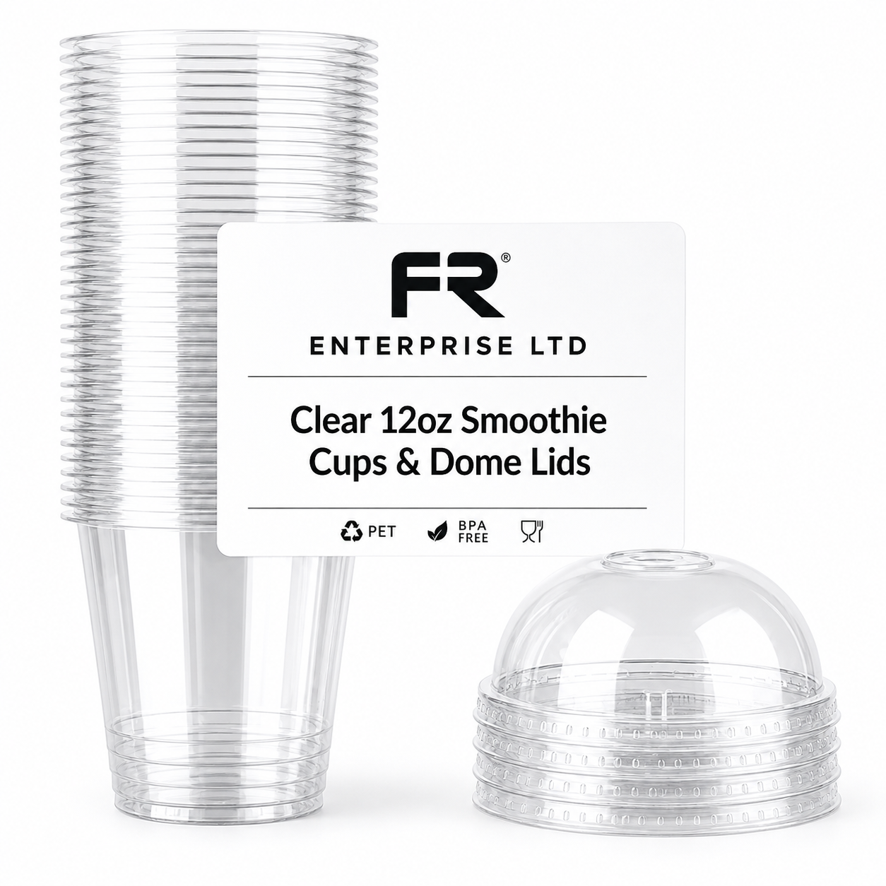 12oz Reusable Clear Plastic Smoothie Cups with Lids