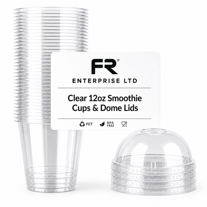 12oz Reusable Clear Plastic Smoothie Cups with Lids